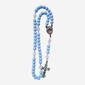 Terço Nsa. Mãe dos Sacerdotes Azul-Celeste com Cristais e Crucifixo Prateado