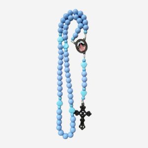 Terço Nsa. Mãe dos Sacerdotes Azul-Sereno com Corações Turquesa e Crucifixo Ouro-Velho