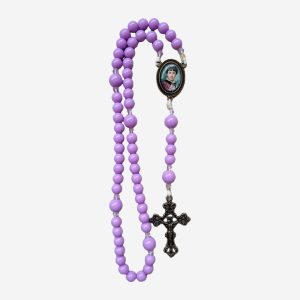 Terço Beata Conchita Lilás com Cristais e Crucifixo Ouro-Velho