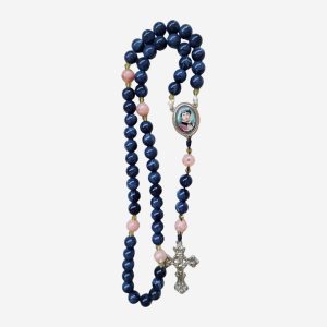 Terço Beata Conchita Azul-Marinho Mesclado com Detalhes Rosé e Crucifixo Prateado