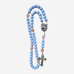 Terço Beata Conchita Azul-Celeste com Detalhes Rosé e Crucifixo Prateado