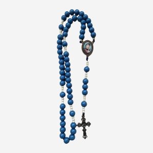 Terço Beata Conchita Azul-Petróleo com Pai-Nossos Brancos e Crucifixo Ouro-Velho