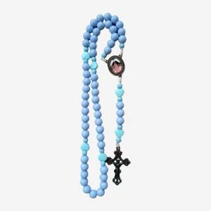 Terço Nsa. Mãe dos Sacerdotes Azul-Sereno com Corações Turquesa e Crucifixo Ouro-Velho