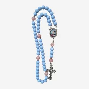 Terço Beata Conchita Azul-Celeste com Detalhes Rosé e Crucifixo Prateado