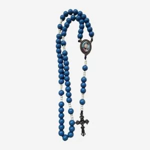 Terço Beata Conchita Azul-Petróleo com Pai-Nossos Brancos e Crucifixo Ouro-Velho
