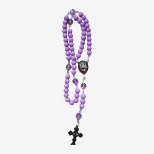 Terço Beata Conchita Roxo com Cristais e Crucifixo Ouro-Velho